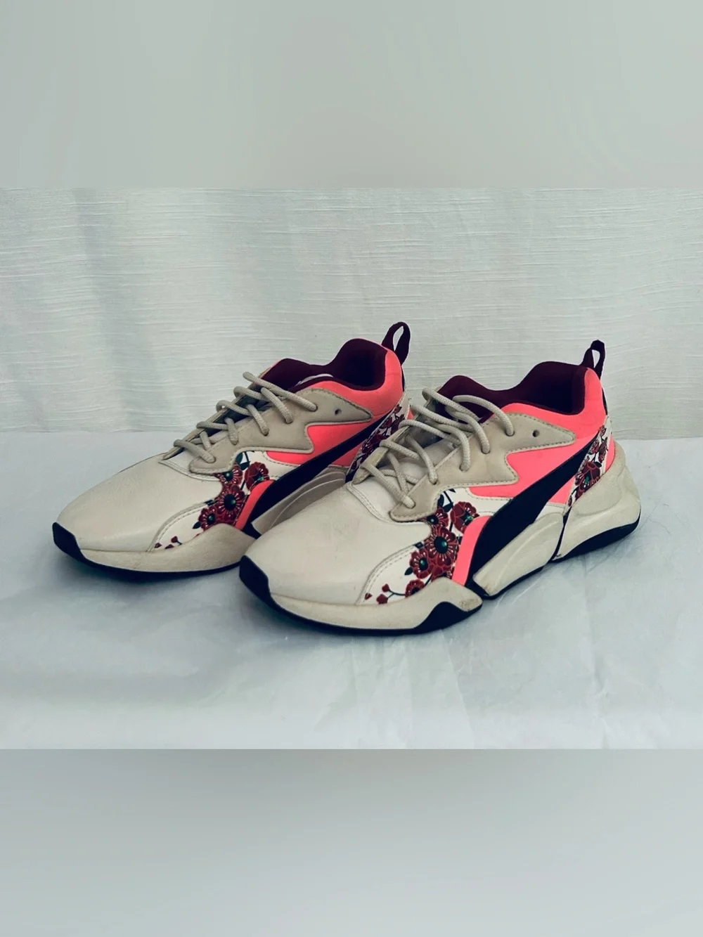 Puma‎ Women’s Cherry Bomb Cream and Pink Floral-Accent Sneakers